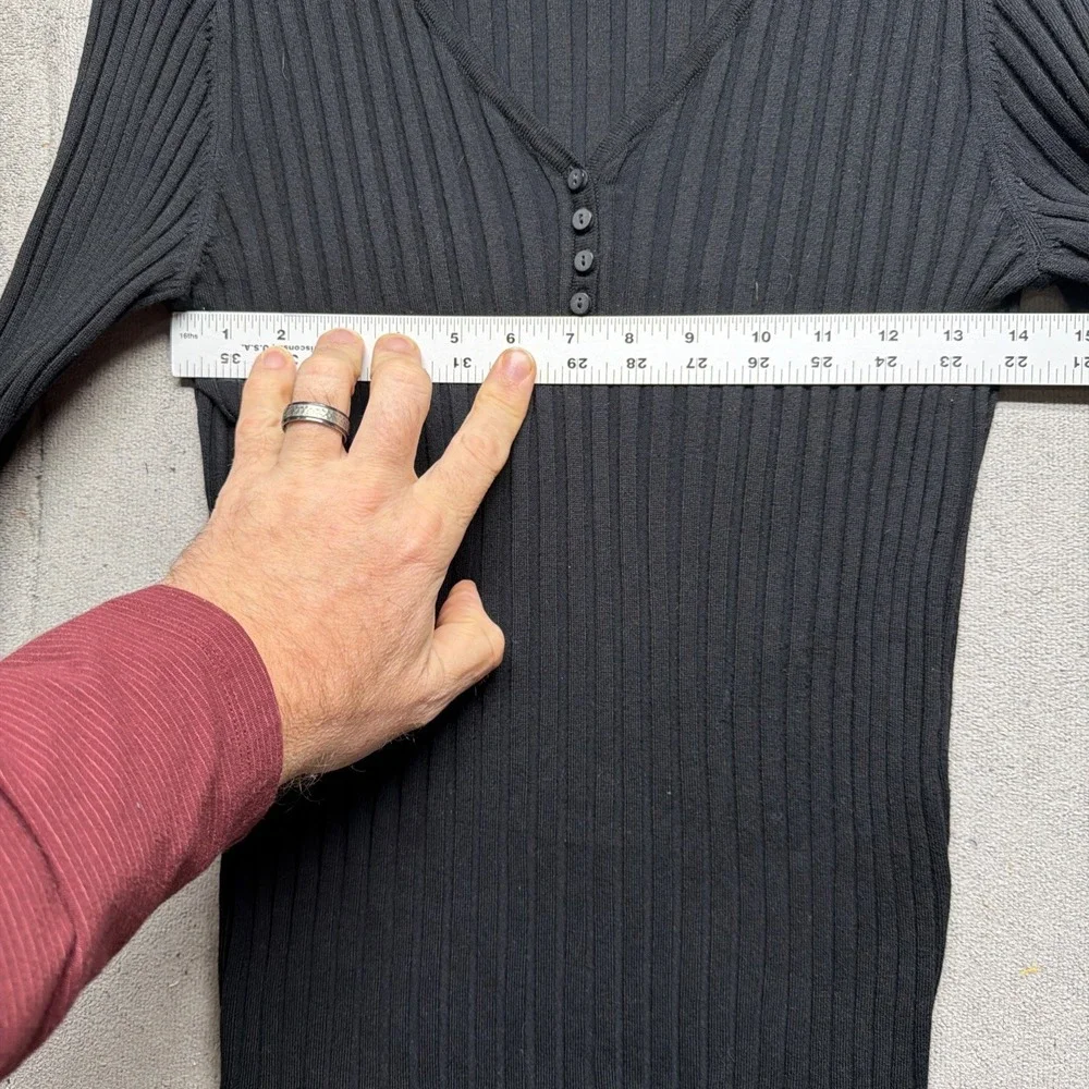 Talbots Henley Sweater Charcoal Ribbed Knit Petite Medium‎ Stretch